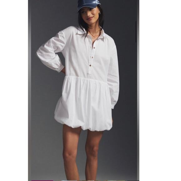 Maeve Dresses & Skirts - Anthropologie Maeve Bubble Hem Shirt Dress White Size XS